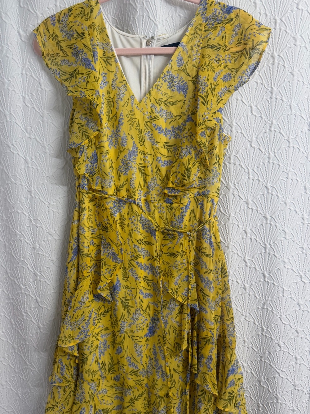 Tommy Hilfiger Yellow Floral Ruffle Wrap Mini Dress